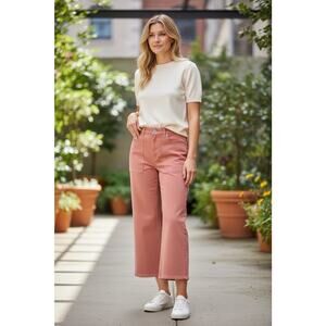 Joie Shally Cropped Wide Leg Jeans Guava Pink High Rise Size 27 NWT Retail $228